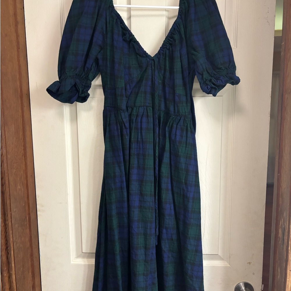Women’s Green and Navy Plaid Maxi Dress - Picture 2 of 3
